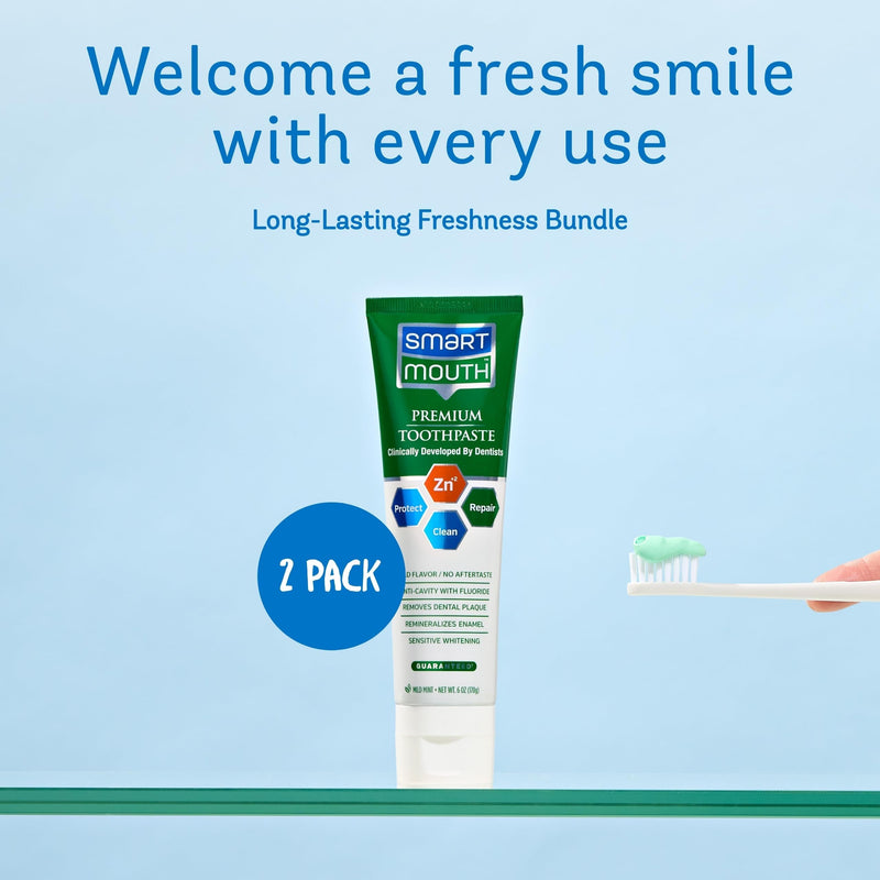 SmartMouth Anti-Cavity + Zinc Toothpaste - Fluoride Toothpaste for Cavity Prevention - Remineralizes Enamel - Sensitive Whitening - Alcohol-Free, Sugar-Free & Gluten-Free - 6 oz, 2-Pack 6 Ounce (Pack of 2)