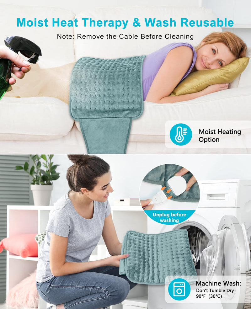 [Australia] - Aasonida Heating Pad for Back Pain, Electric Heating Pad with 6 Heating Options, Heat Pad for Back Neck Shoulder Belly Soft Flannel Surface 