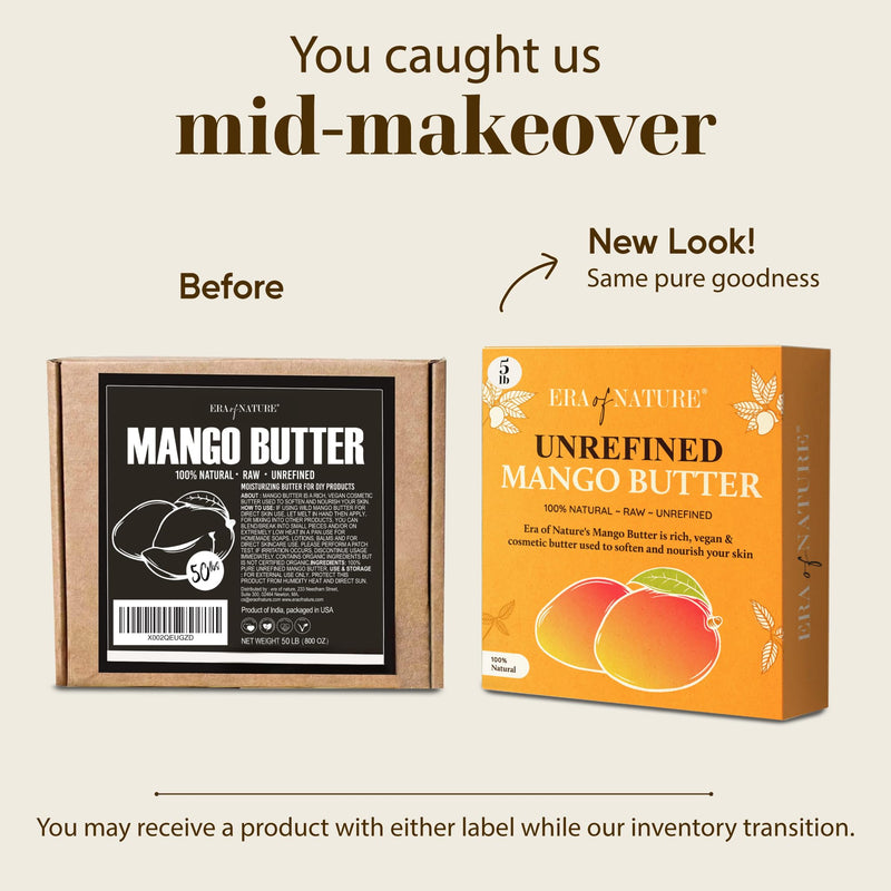 era of nature Organic Unrefined Raw Mango Body Butter Block 8oz - Moisturizing Mango Seed Raw Butter Bar for Skin & Hair, DIY Lip Balm Base, Cream, Soap & Lotion Making Supplies Kit, Personal Skincare 8 Ounce (Pack of 1) Mango Butter