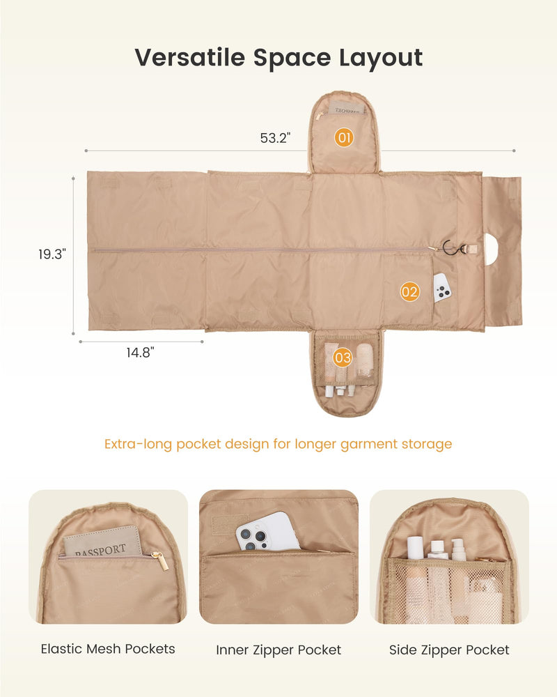 LOVEVOOK Garment Bags for Travel,Convertible Garment Bag for Women with Shoe Pouch,Carry on Duffel Bag with Toiletry Bag, 2 in 1 Hanging Suitcase Suit Bag,Waterproof Weekender Bags for Business Trip Nude 45L-2Pcs