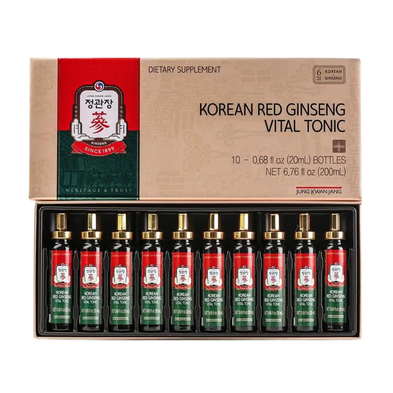 JungKwanJang | Korean Red Ginseng Vital Tonic Gift Set (20ml x 10 Bottles) | Panax Ginseng Energy Shot | Caffeine Free | Immune Support, Blood Circulation | Natural Herbs, Vitamins & Minerals