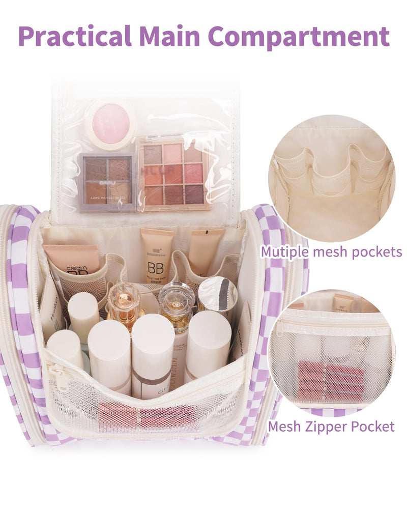 Narwey Checked Hanging Travel Toiletry Bag with Makeup Bag Travel Cosmetic Bag for Women