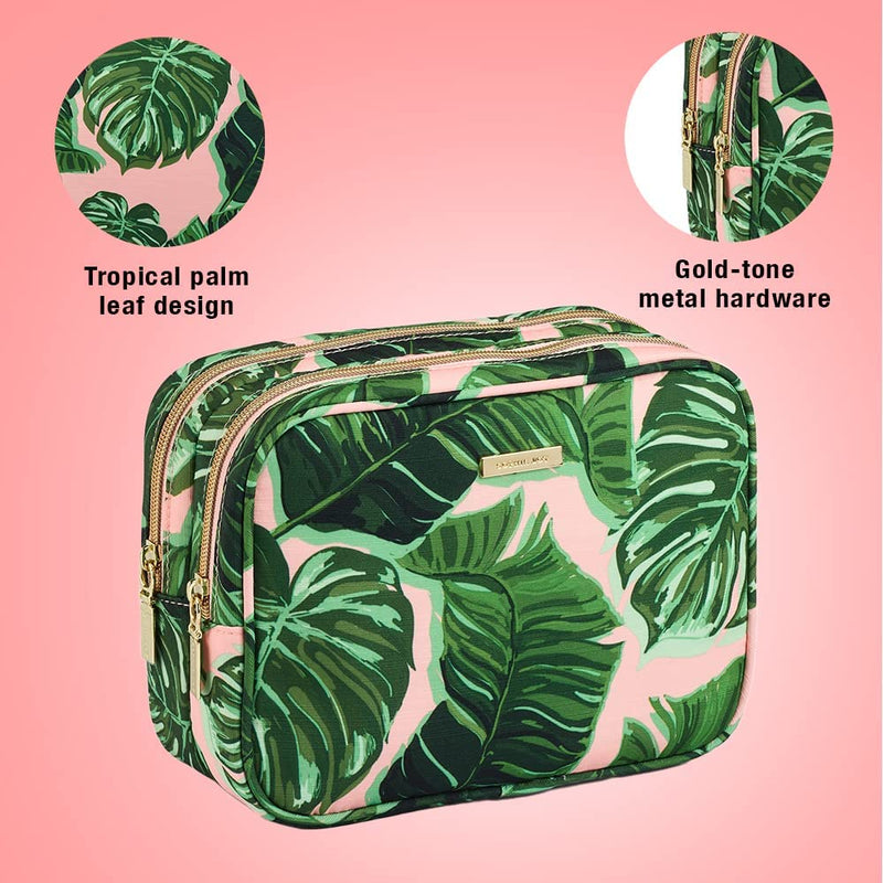 Conair 2 Piece Tropical Palm Leaf Print Weekender Bag Set With Clear Pencil Case Makeup Bag