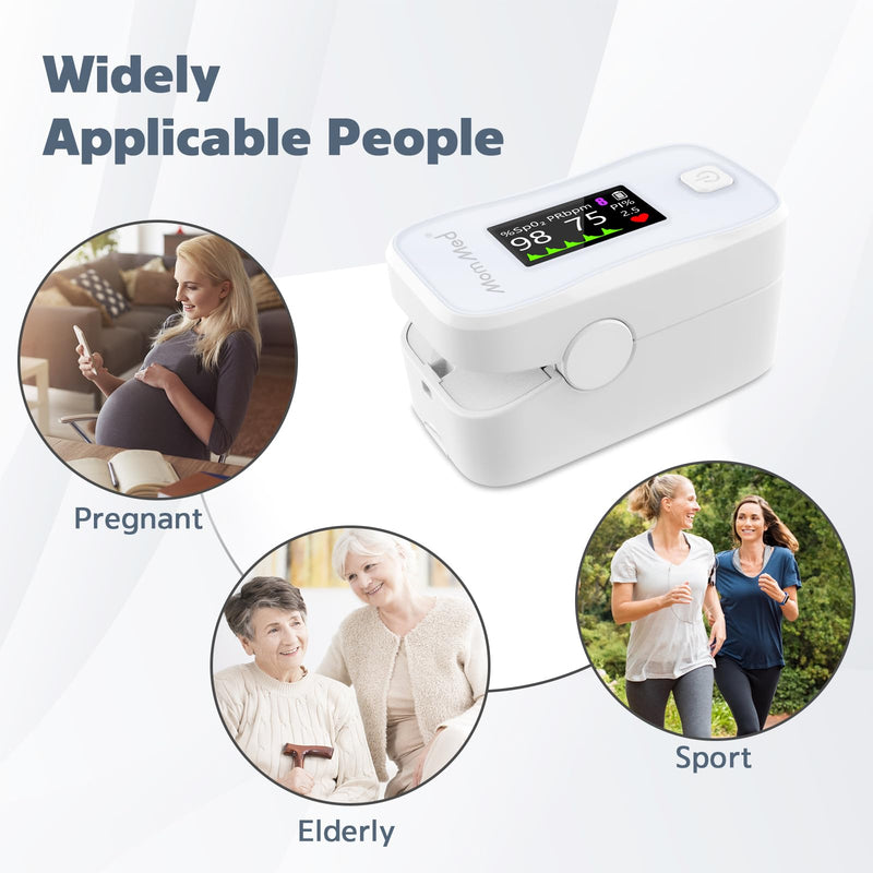 MOMMED Pulse Oximeter, Blood Oxygen Saturation Monitor (SpO2) with Clear Display, Pulse Rate (PR) Perfusion Index (PI) Finger Oximeter, Accurate Oxygen Saturation Meter for Fitness, Sports or Aviation YM201