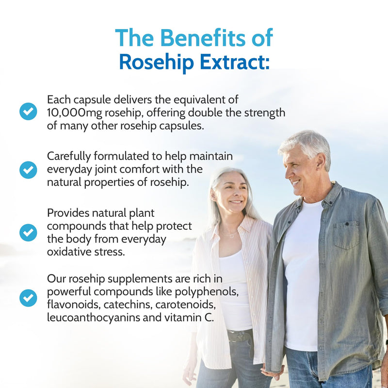 Health4All Rosehip 10,000mg per Capsule, 120 Capsules 4 Months Supply, High Strength Rosa Rugosa Hips Joint Support Supplement, Pure, Vegan, Naturally Sourced Extract (not Tablets) | Made in UK 120 count (Pack of 1)