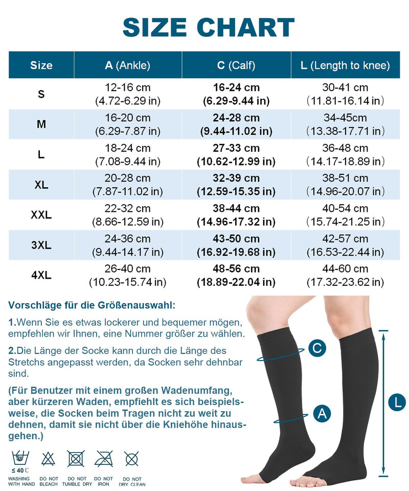 [Australia] - Open Toe Medical Compression Stockings Women & Men 20-30 mmHg Class 2, Size S-4XL, Compression Socks Support Stockings for Varicose Veins Edema Flight XXL Black 