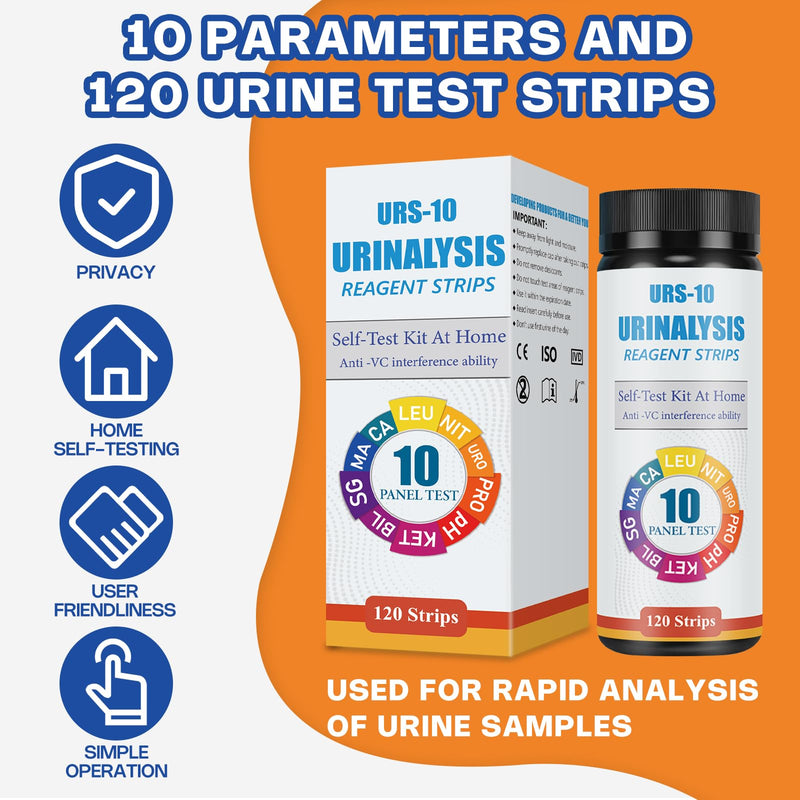 [Australia] - 10-in-1 Urine Test Strips - 120 CT | Comprehensive Urinalysis for LEU, NIT, URO, PRO, pH, KET, BIL, SG, Calcium, and Microalbumin | Home Urinalysis Test Strips for Bladder and Urinary Tract Infections 120 Count (1 bottle) 