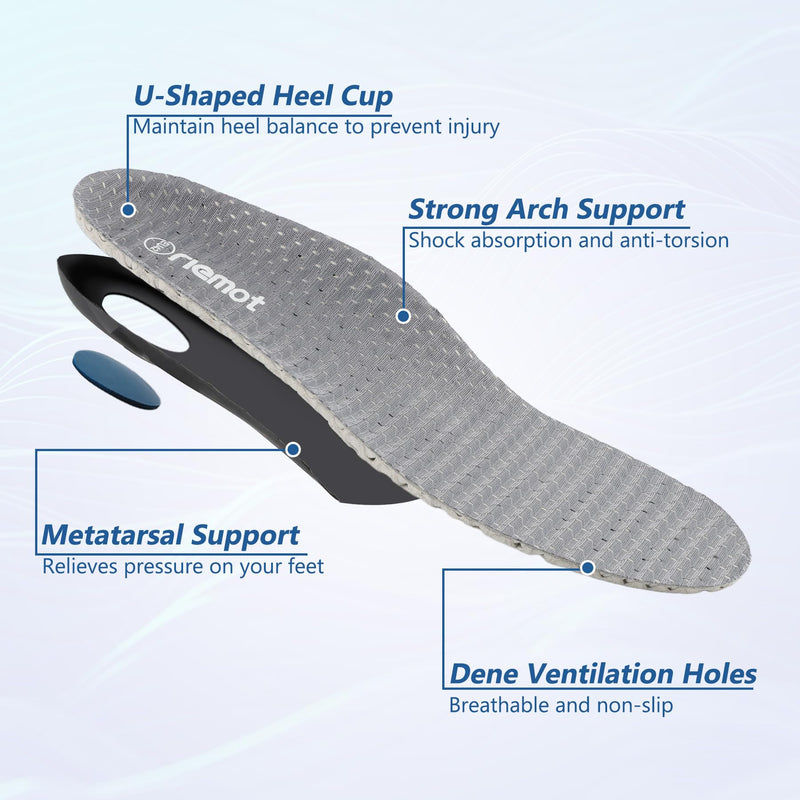 [Australia] - riemot Orthopedic Insoles for Men High Foot Support Heel Spur Insoles Comfort Shoe Insoles for Flat Feet, Plantar Fasciitis, Foot Pain Gray Size 43 43 
