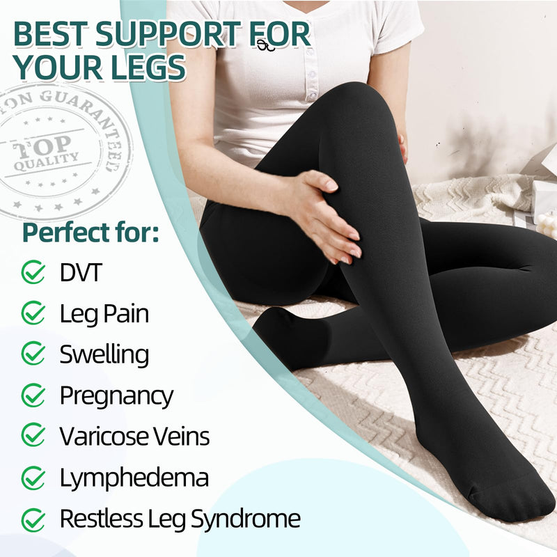 [Australia] - Medical Compression Stockings for Women 20-30mmhg, Reinforced Support Comfortable Compression Hose Pantyhose, Compression Tights Socks Women M Black+Beige 