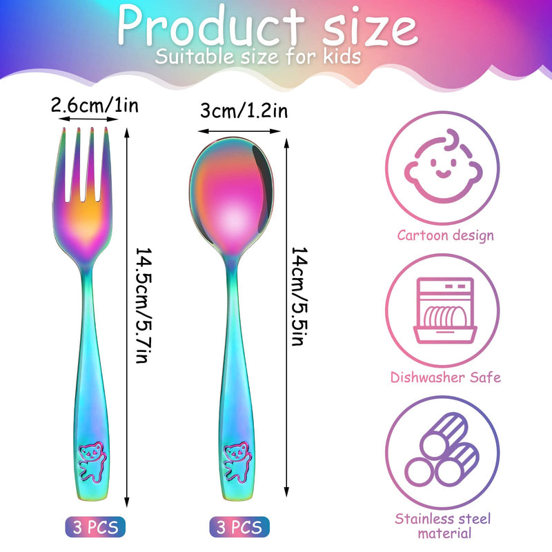 [Australia] - Pimoys 6 Pieces Toddler Utensils Kids Rainbow Silverware Stainless Steel Toddler Forks and Spoons Set, Metal Childrens Safe Flatware Child Cutlery Set, Dishwasher Safe 