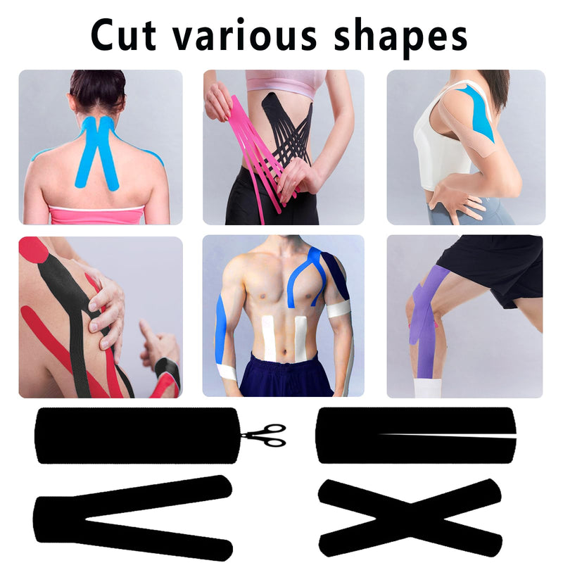 SOON GO Kinesiology Tape Pro 5 Rolls, 2 Inch High Elasticity Sports Tape Therapeutic Pain Relief–Physio Tape for Muscle Recovery & Joint Support, Waterproof & Hypoallergenic & Breathable–Black Black 5 Count (Pack of 1)