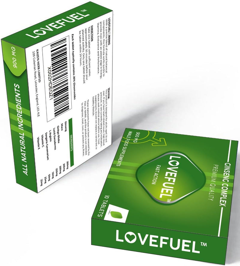 LOVEFUEL 900mg NEW UK | Maximum Duration | Immediate Effect | Without Contraindications | 100% Natural LIBIDO Booster for Men | Ginseng Tablets | Pack of 10