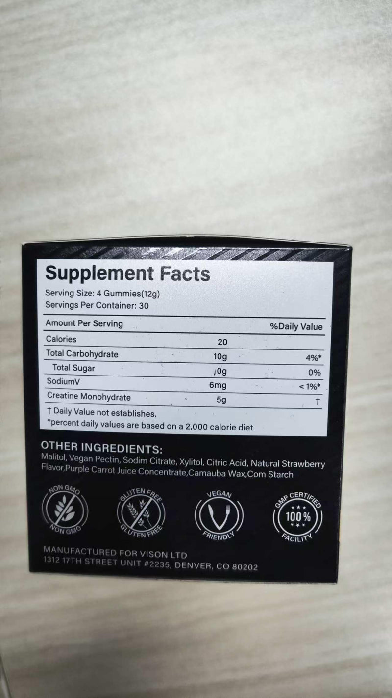 Creatine Gummies, Creatine Monohydrate Gummies for Men & Women - 5g Creatine Monohydrate Per Serving, Supports Muscle Growth, Energy Boost, 120 Gummies