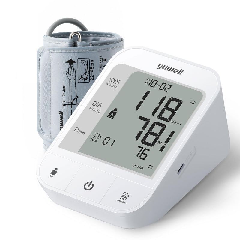[Australia] - yuwell upper arm blood pressure monitor for accurate blood pressure and pulse measurement with memory function and arrhythmia detection, large cuff for 22-45 cm upper arm, including USB cable and batteries Ye670a 