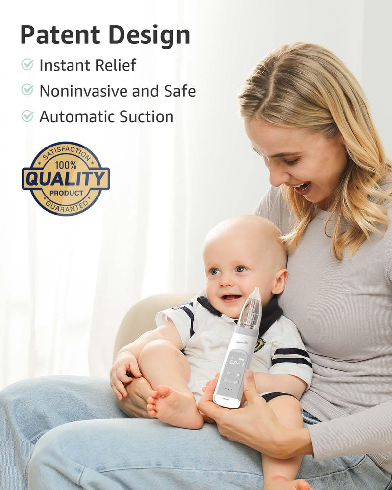 [Australia] - GROWNSY Nasal Aspirator for Baby, Electric Baby Nose Sucker with Larger Suction Chamber and More Powerful Suction, Automatic Nose Cleaner with Music and Light Soothing Function Grey 