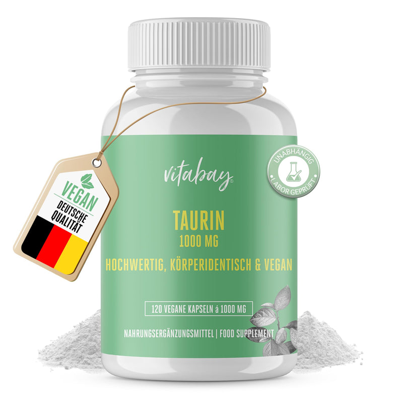 [Australia] - Vitabay Taurine Capsules High Dose 1000 mg - 120 Taurine Capsules Vegan & Laboratory Tested - Taurine Capsules Amino Acid Taurine 1000 mg - Body Identical & No Unwanted Additives 120 Pieces (Pack of 1) 