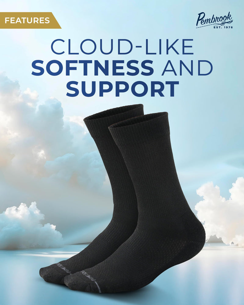 [Australia] - Pembrook Diabetic Socks for Men - 6 Pairs Crew Diabetic Neuropathy Socks for Men | Non Binding Black - 6 Pairs Large 