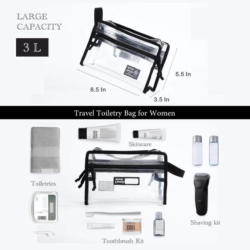 Rough Enough Clear Travel Toiletry Bag Cosmetic Bags Makeup Organizer Pouch for Women Men Bundle Set