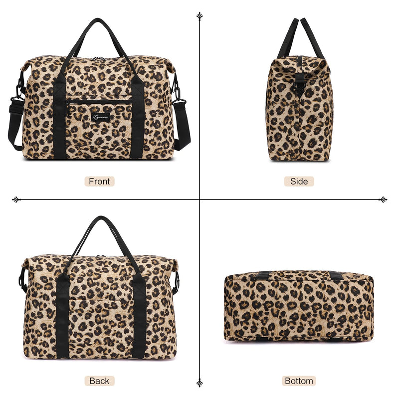 Duffle Bag for Travel Foldable Leopard Print Carry on Travel Bag, Small Medium Weekender Overnight Bags for Women, 40L Waterproof Sport Gym Bag for Men with Computer Compartment (leopard print)