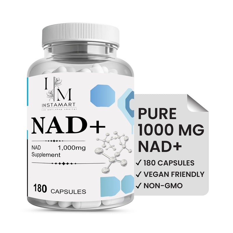 INSTAMART NAD Supplements for Women & Men (180 Capsules) Organic NAD + Supplement 1000mg Serving | Similar to Nicotinamide Riboside | Advanced Formula for Cellular Health, Stamina & Healthy Aging