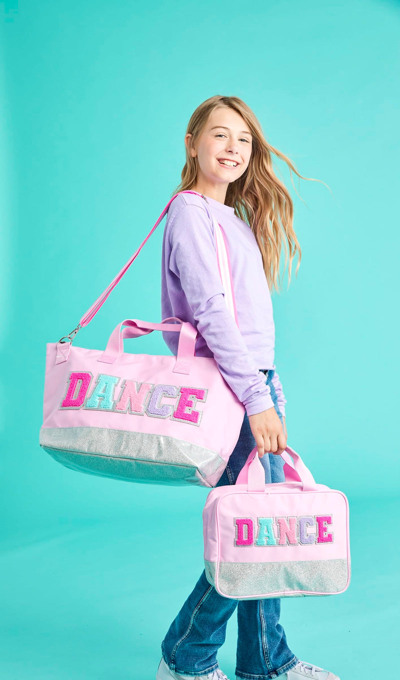 iscream 12.25" x 8.25" Nylon and Glittery Finish Double Handle Zippered Cosmetic Bag - Dance Chenille Dance Applique