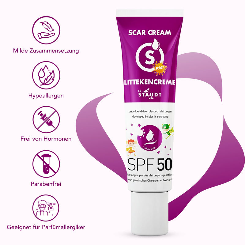 [Australia] - Staudt Children's Scar Ointment SPF50 - Pediatric Silicone Gel for Sensitive Skin - Hydrating Wound and Healing Ointment with Allantoin & Aloe Vera - UV Protection - 40ml 