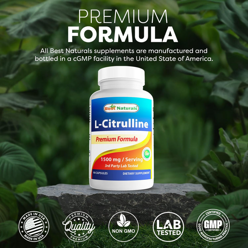 Best Naturals L-Citrulline Capsules - 1500mg/Serving - Non-GMO - Gluten Free - 90 Capsules (90 Count (Pack of 2)) 90 Count (Pack of 2)