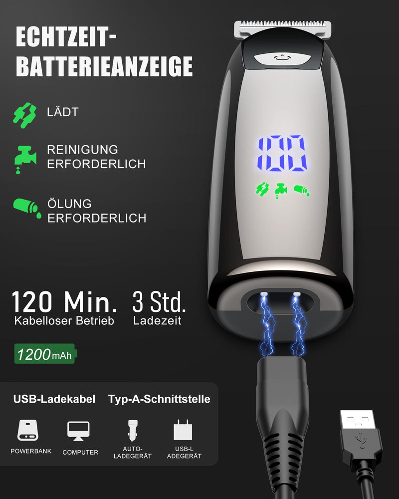 [Australia] - Men's Beard Trimmer, Men's Electric Shaver with Battery Indicator, All-in-1 Nose Hair Trimmer/Beard Trimmer/Trimmer/Hair Trimmer Men's 120 Min Runtime, Face Nose Body 23 Settings 0.8-12 mm, IPX7 Black 3 