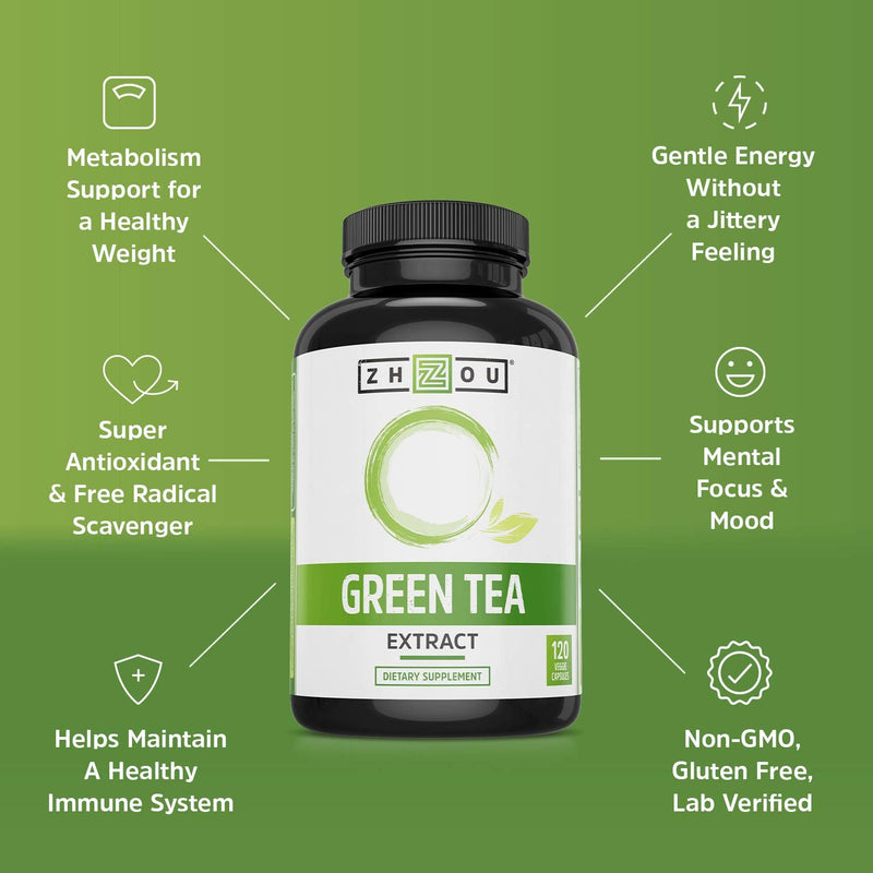 [Australia] - Zhou Green Tea Extract Capsules with EGCG, Natural Energy, Mental Focus, Immune Health, Antioxidant and Heart Support, Non-GMO, Vegan, Gluten Free, 120 Capsules 