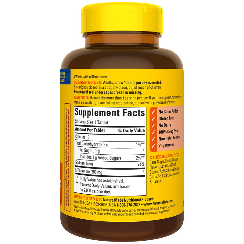 [Australia] - Nature Made Chewable L Theanine 200mg, L-Theanine Supplement for Stress Relief, 50 Chewable Tablets, 50 Day Supply 50 Count (Pack of 1) 