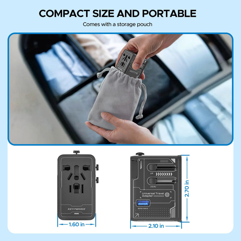 Universal Travel Adapter 75W GaN, International Power Adapter | All in One Travel Plug Adapter with 3 USB C, 1 USB A, Worldwide Outlet Wall Charger Converter for EU US UK AU 200+ Countries.