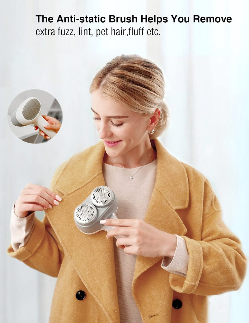 [Australia] - VASSON Fabric Shaver, Electric Lint Remover, Rechargeable Lint Shaver, Sweater Shavers to Remove Pilling, Large Fuzz Remover for Clothes Couch Furniture (greyish white) Greyish White 