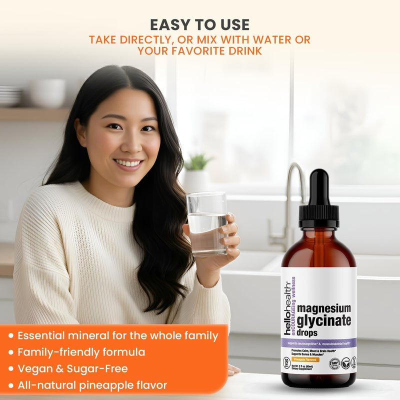 Magnesium Glycinate Liquid Drops Supplement for Women, | Men & Kids – magnesio Bisglycinate 100 mg for Natural Calm, Muscle Recovery – Liquid Vitamins (30 Days) Pineapple Flavour Adult Pineapple