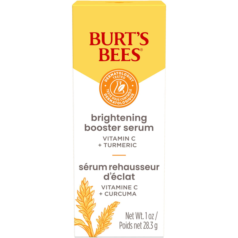 Burt's Bees Vitamin C Turmeric Facial Serum, Brightens Skin & Visibly Reduces Dark Spots, Fine Lines & Wrinkles, Naturally Hydrating, Lightweight - Brightening Booster (1 oz) Brightening Booster Serum 1 Ounce (Pack of 1)