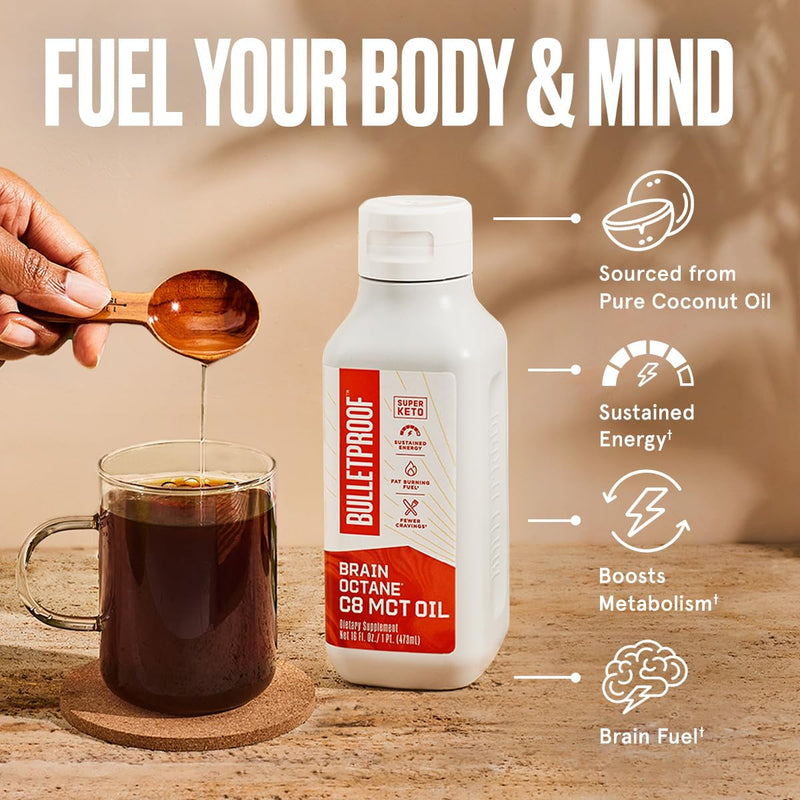 [Australia] - Bulletproof Coconut Brain Octane C8 MCT Oil, 16 Ounces, Premium Keto Supplement for Sustained Energy and Fewer Cravings, Brain and Body Fuel, Unflavored, Add to Coffee and Smoothies 16 Ounce 