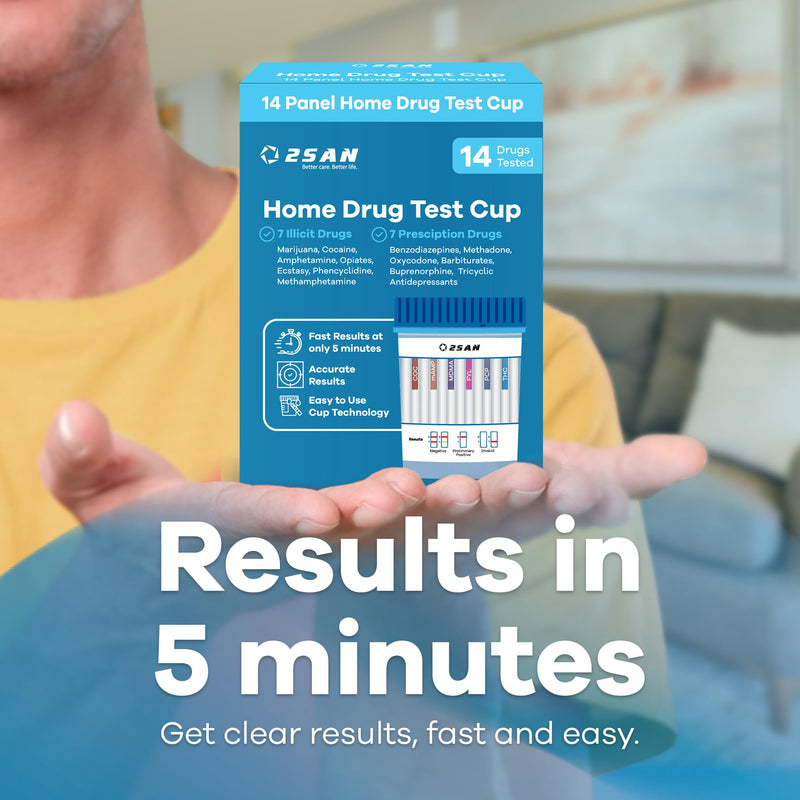 [Australia] - 2San 14-Panel Drug Test Cup – Fast 5-Min Results – Screens for THC Cocaine Meth Opiates PCP MDMA Oxy & More – Accurate at-Home Urine Test Kit 