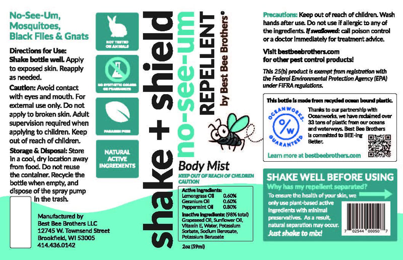 [Australia] - Best Bee Brothers Shake + Shield No-See-Ums Gnat Spray – Non-Greasy Bug Spray Body Mist Made with Plant-Based Ingredients, 2 Oz. (2 Pack) 
