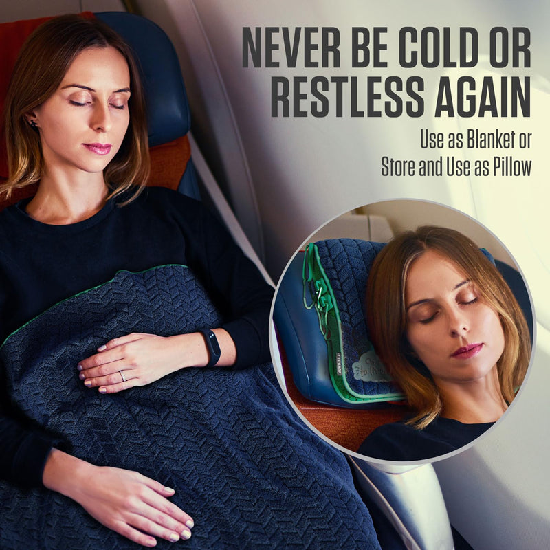 VENTURE 4TH Ultimate Travel Comfort Bundle: RFID Blocking Money Belt & Travel Blanket Pillow (Navy Money Belt & Navy-Teal Blanket/Pillow)