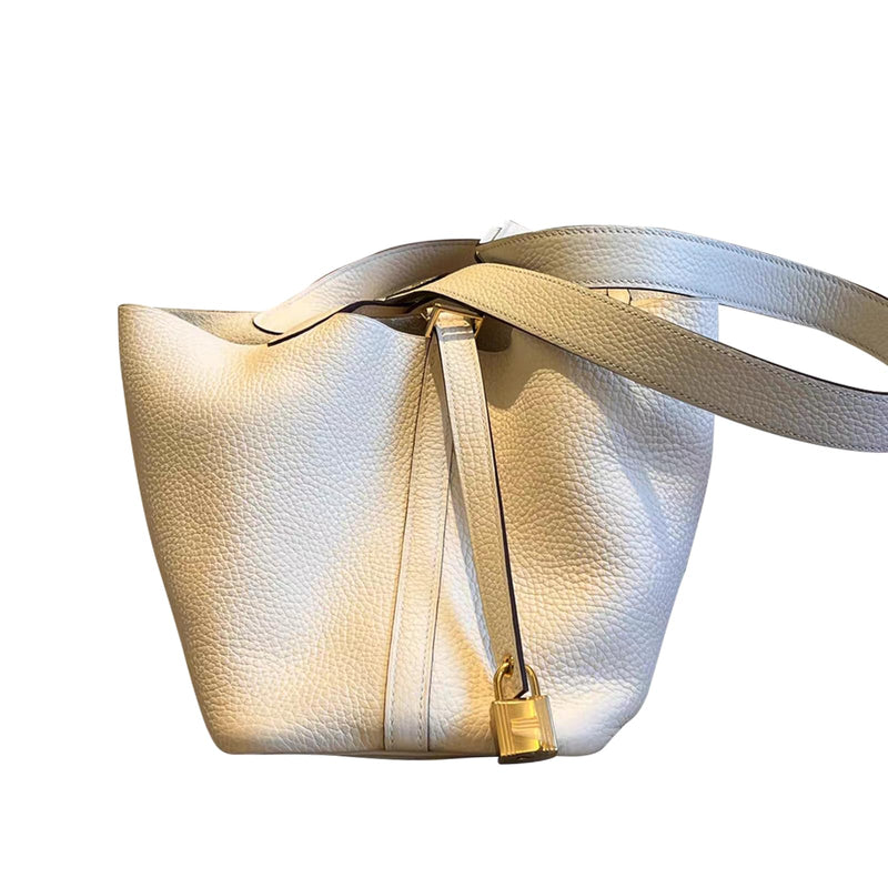 Jiesinlov Genuine Leather Shoulder Bag Straps Replacement for Picotin Handbags 21.3 Silver Nails Milky White-s