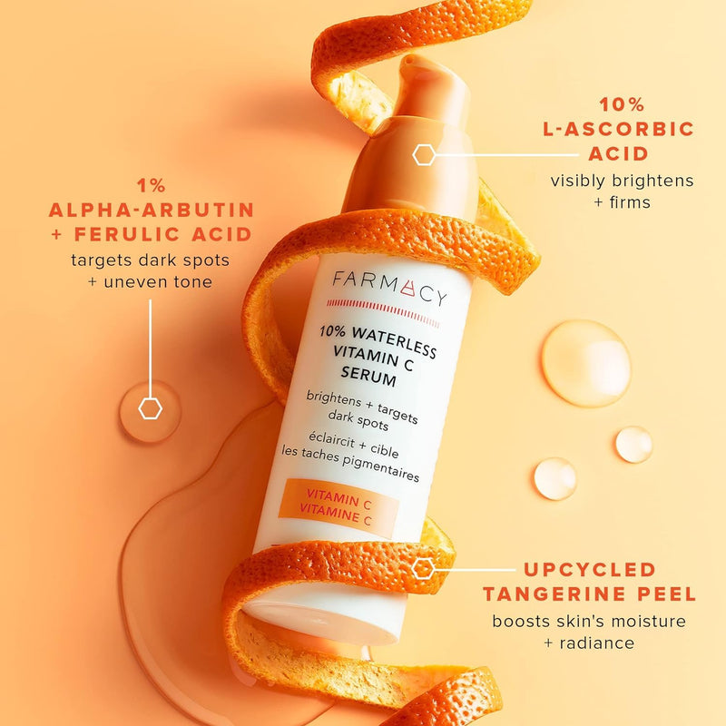 Farmacy 10% Vitamin C Face Serum - Waterless Vitamin C Skin Care Serum to Brighten, Firm + Smooth Skin Texture - Enriched with Upcycled Tangerine Peel to Boost Skin's Moisture + Radiance (5ml) 0.16 Fl Oz (Pack of 1)