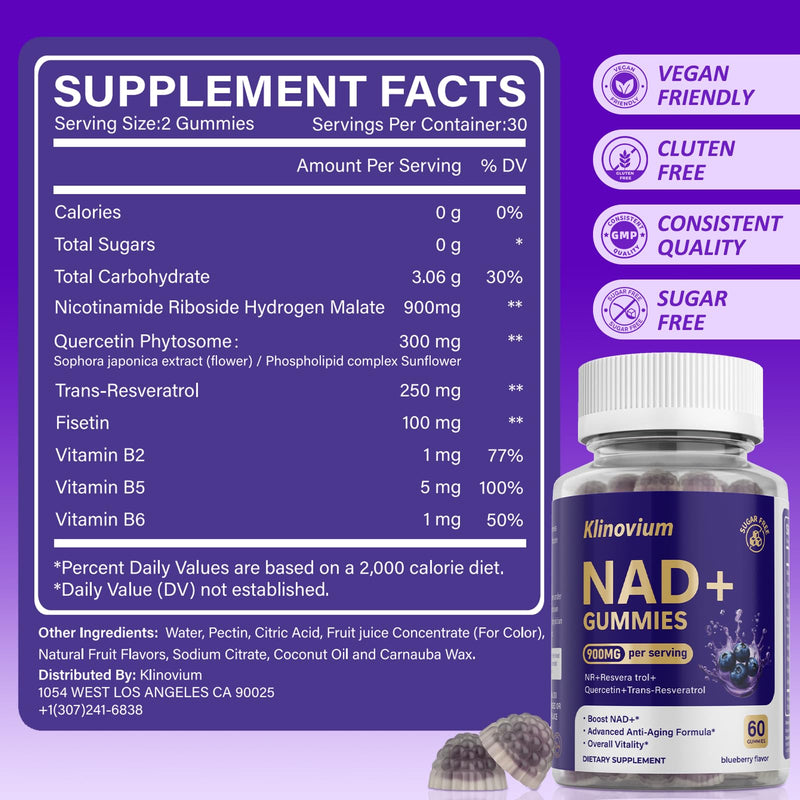 NAD Gummies with Nicotinamide Riboside, NAD+ Supplement for Women & Men with Trans-Resveratrol, Fisetin, Vitamin B2, B5, B6, Anti-Aging, Cell Regeneration & Energy, Sugar-Free, 60 Gummies 60 Gummies (Pack of 1)