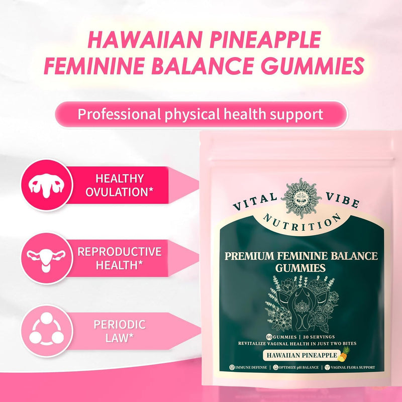 Vital Vibe Premium Feminine Balance Gummies - for Women’s Health & Wellness - Immune Support - Vegan, Gluten-Free - Hawaiian Pineapple - 60 Gummies 60 count (Pack of 1)
