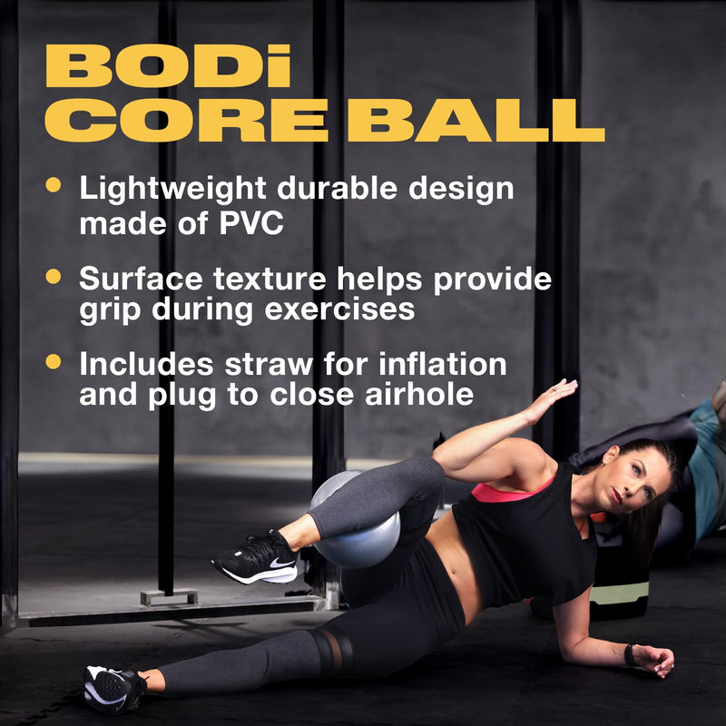 [Australia] - BODi Core Ball for Core Strengthening, 8" Small Exercise Ball, Home Gym Workout Equipment for Yoga, Pilates, Fitness, Lightweight Durable & Easy to Grip, Inflation Straw and Plug Included, Silver 