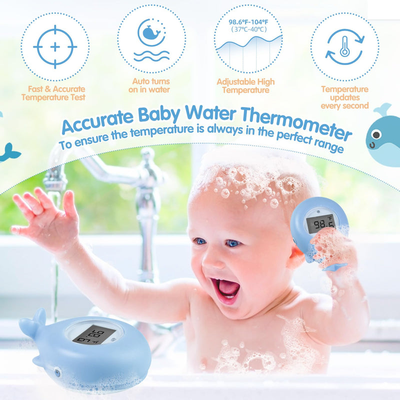 Baby Bath Thermometer, Whale Bath Thermometer Baby Safety, BPA-Free Bath Tub Thermometer, Temp Warning Water Thermometer & Room Thermometer, Bath Thermometer for Pregnancy, Infants, Newborn Blue