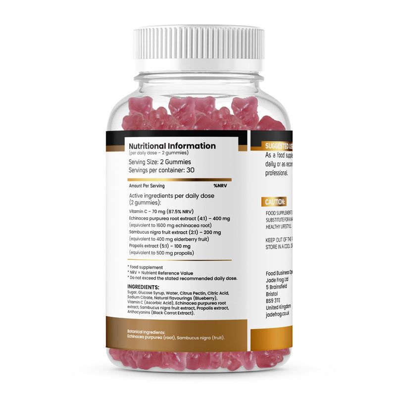 Botanical Gummies, 60 Blueberry Flavoured Gummies with Echinacea, Elderberry and Vitamin C, 30 Day Supply