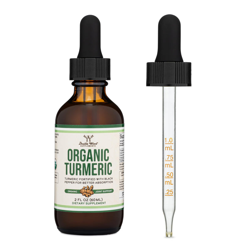 [Australia] - Turmeric Curcumin with Black Pepper Drops - Organic Turmeric Supplement Drops 1,180mg - 2FL OZ, 60 Servings (with Black Pepper Seed, Ginger, Rosemary, and Sage) for Joint Support by Double Wood 