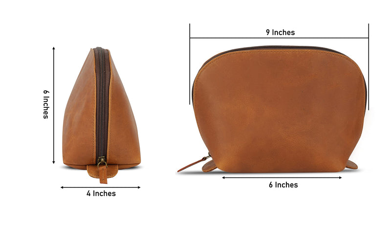 Leather cosmetics bag, Ring Pouch with soft leather inside, Dopp kit, Toiletry bag for men and women