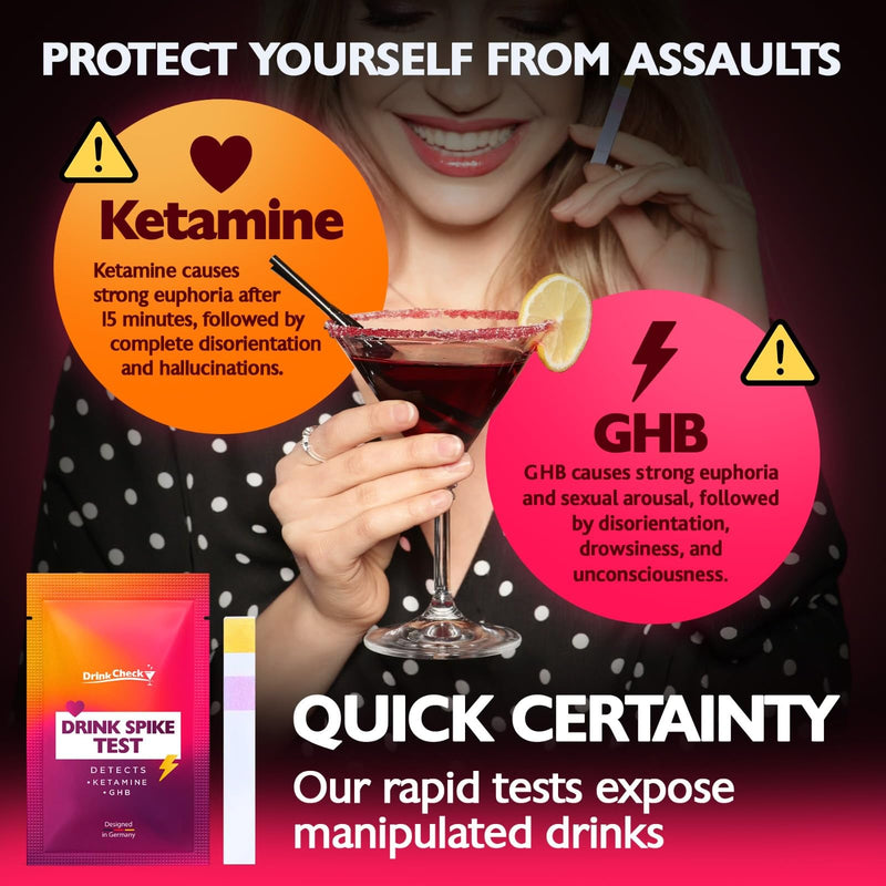 Drink Safety Test Strips, 1 Test – Detect Harmful Substances in Seconds – Portable Personal Security Kit for Clubs and Parties – Compliant with California Law