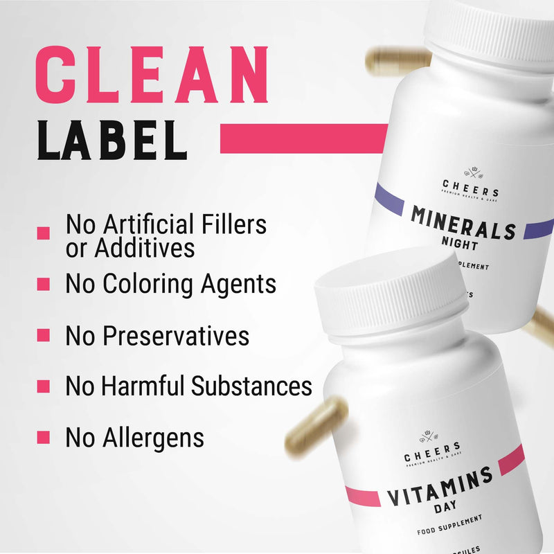 CHEERS-Vitamins Day & Minerals Night,30 Days Supply with 12Vitamins for Men & Women, Complete Multivitamins and Minerals, Health-Support Duo with Magnesium Supplements Plus Iron, Zinc and More