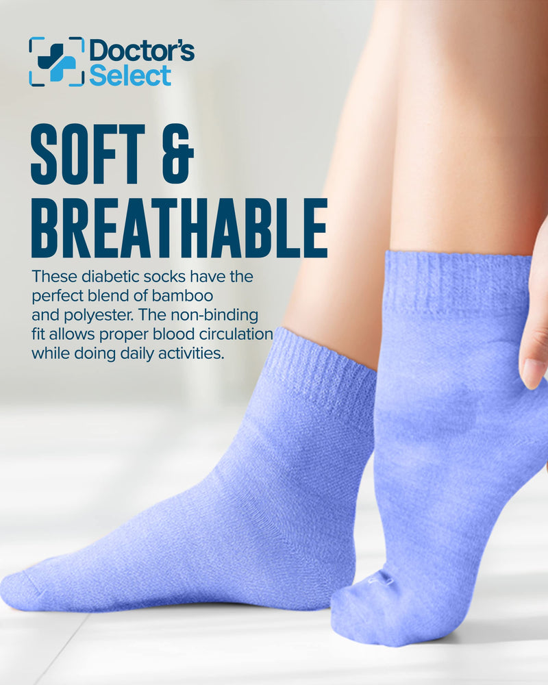 [Australia] - Doctor's Select Bamboo Viscose Diabetic Socks Women & Men - 4 Pairs Ankle Length Womens Diabetic Socks | Non Binding Socks Large Light Blue, Blue, Purple, Pink 
